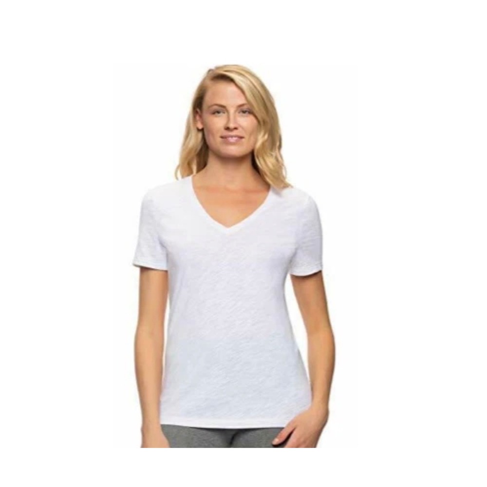 NWT Felina Womens White Slub Cotton Modal V-Neck Short Sleeve Tee Shirt XXL